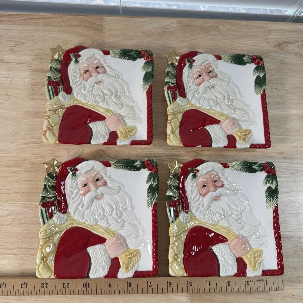 Fitz & Floyd • One Look And You Know • NIGHT BEFORE CHRISTMAS Santa Plate Set 4